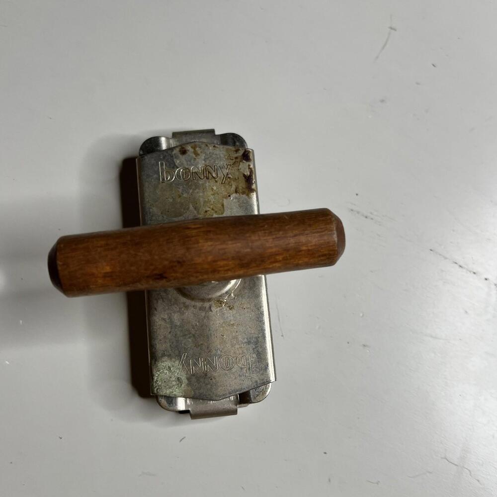 Vintage Bonny Jar Bottle Screw Top Opener Silver Metal Wood Handle USA Gadget